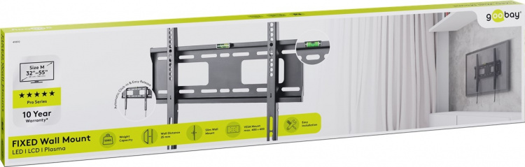 Goobay TV wall mount Pro FIXED (M) for TVs from 32 to 55 inch (81-140 cm) up to 50 kg