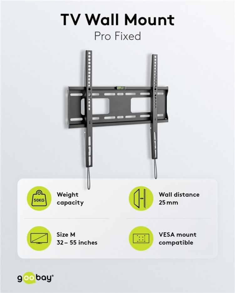 Goobay TV wall mount Pro FIXED (M) for TVs from 32 to 55 inch (81-140 cm) up to 50 kg