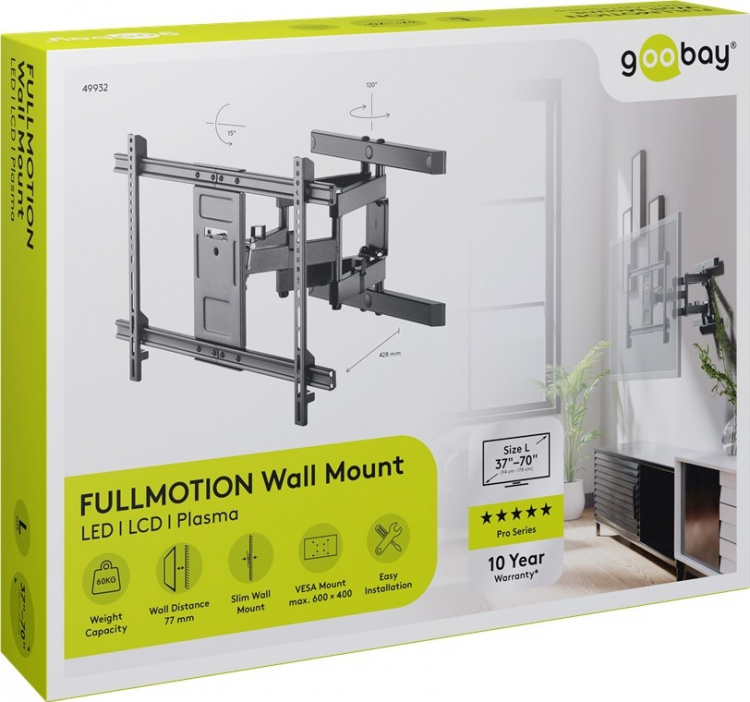 Goobay TV wall mount Pro FULLMOTION (L) for TVs from 37 to 70 inch (94-178 cm), fully mobile (swivel and tilt) up to 60 kg