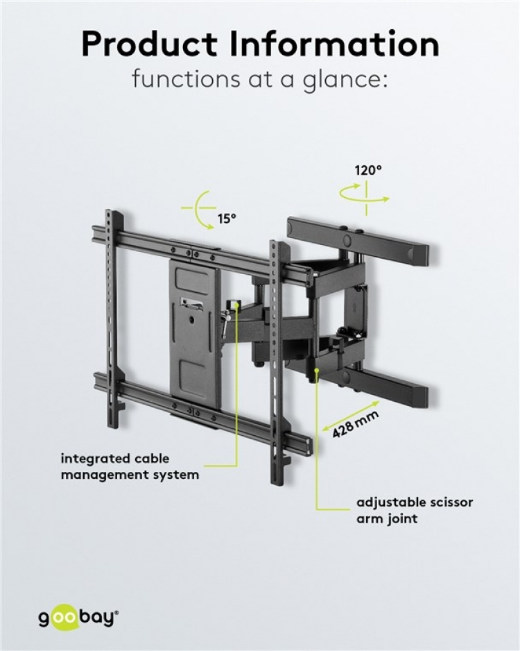 Goobay TV wall mount Pro FULLMOTION (L) for TVs from 37 to 70 inch (94-178 cm), fully mobile (swivel and tilt) up to 60 kg