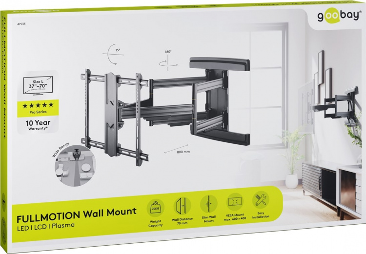 Goobay TV wall mount Pro FULLMOTION (L) wide Range for TVs from 37 to 70 inch (94-178 cm), fully mobile (swivel and tilt) up to 70 kg
