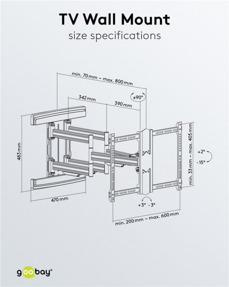 Goobay TV wall mount Pro FULLMOTION (L) wide Range for TVs from 37 to 70 inch (94-178 cm), fully mobile (swivel and tilt) up to 70 kg