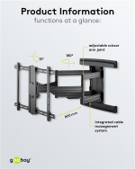 Goobay TV wall mount Pro FULLMOTION (L) wide Range for TVs from 37 to 70 inch (94-178 cm), fully mobile (swivel and tilt) up to 70 kg