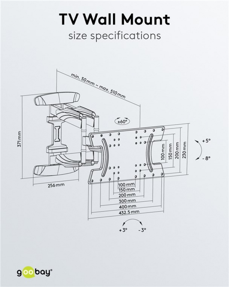Goobay TV wall mount OLED FULLMOTION (L) especially for OLED TVs from 37 to 70 inch (94-178 cm), fully movable (swivel and tilt) up to 30 kg Goobay TV wall mount OLED FULLMOTION (L) especially for OLED TVs from 37 to 70 inch (94-178 cm), fully movable (swivel and tilt) up to 30 kg