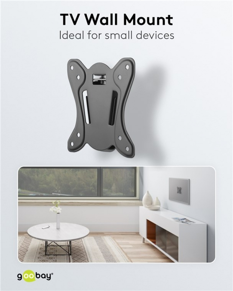 Goobay TV Wall Mount Basic FIXED (Size S) for TV sets and monitors from 23 to 42 inch (58-107 cm) up to 25 kg