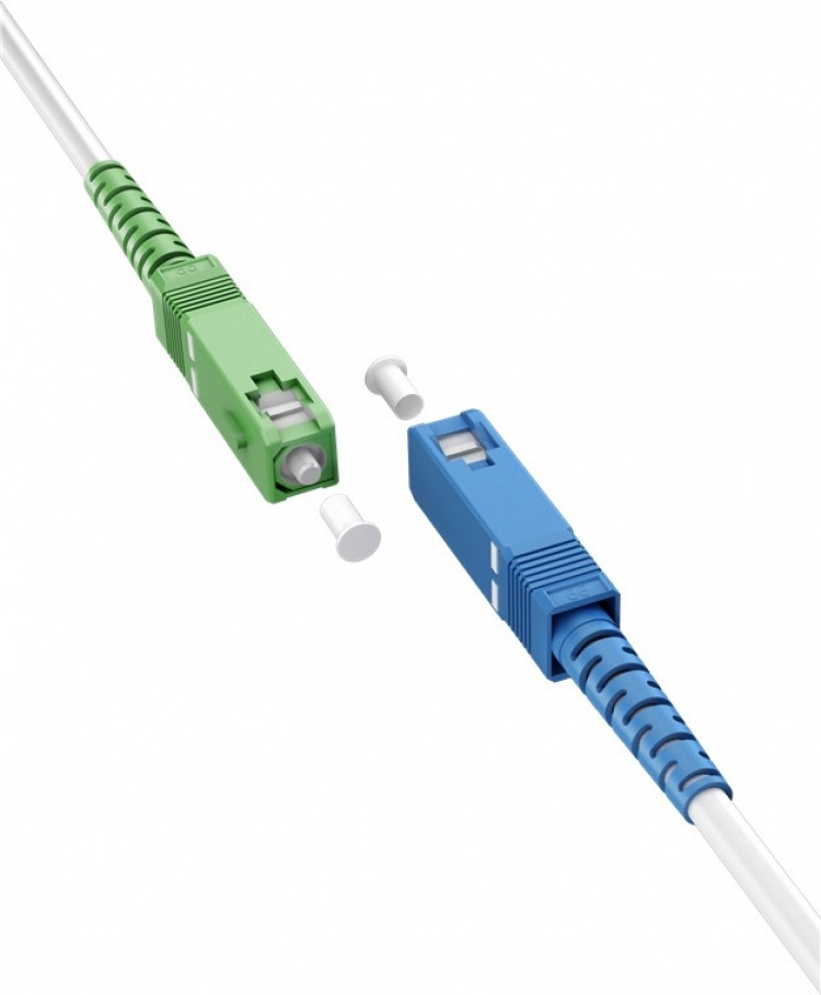 Goobay Fibre-optic Cable (FTTH), Singlemode (OS2) White,(Simplex) optical fibre (FOC), SC-APC (8°) male > SC-UPC male, halogen-free cable sheath (LSZH)