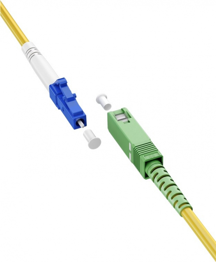 Goobay Fibre-optic Cable (FTTH), Singlemode (OS2) Yellow,(Simplex) optical fibre (FOC), SC-APC (8°) male > LC-UPC male, halogen-free cable sheath (LSZH) Goobay Fibre-optic Cable (FTTH), Singlemode (OS2) Yellow,(Simplex) optical fibre (FOC), SC-APC (8°) male > LC-UPC male, halogen-free cable sheath (LSZH)