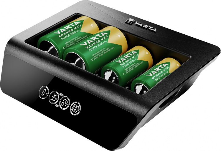 Varta LCD Universal Charger+ (Type 57688) Charges 1x 9 V battery or up to 4x AA batteries, AAA batteries, C or D batteries (NiMH) simultaneously Varta LCD Universal Charger+ (Type 57688) Charges 1x 9 V battery or up to 4x AA batteries, AAA batteries, C or D batteries (NiMH) simultaneously