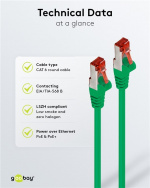 Goobay CAT 6 Patch Cable S/FTP (PiMF), green copper conductor (CU), halogen-free cable sheath (LSZH)