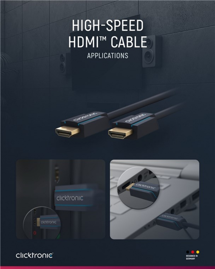 ClickTronic High Speed HDMI™ Cable Premium cable | 1x HDMI™ plug 1x HDMI™ plug | 15.0 m | UHD 4K @ 30 Hz ClickTronic High Speed HDMI™ Cable Premium cable | 1x HDMI™ plug 1x HDMI™ plug | 15.0 m | UHD 4K @ 30 Hz