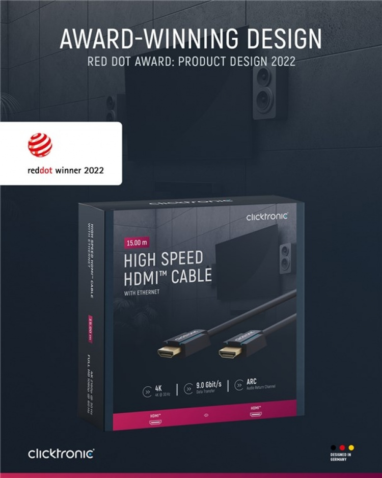 ClickTronic High Speed HDMI™ Cable Premium cable | 1x HDMI™ plug 1x HDMI™ plug | 15.0 m | UHD 4K @ 30 Hz ClickTronic High Speed HDMI™ Cable Premium cable | 1x HDMI™ plug 1x HDMI™ plug | 15.0 m | UHD 4K @ 30 Hz