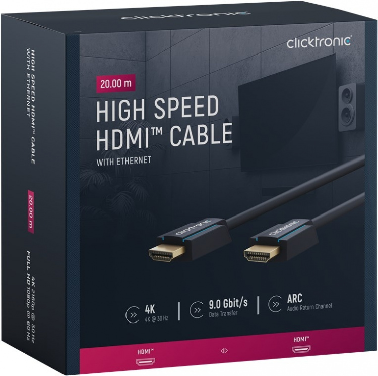 ClickTronic High Speed HDMI™ Cable Premium cable | 1x HDMI™ plug 1x HDMI™ plug | 20.0 m | UHD 4K @ 30 Hz ClickTronic High Speed HDMI™ Cable Premium cable | 1x HDMI™ plug 1x HDMI™ plug | 20.0 m | UHD 4K @ 30 Hz