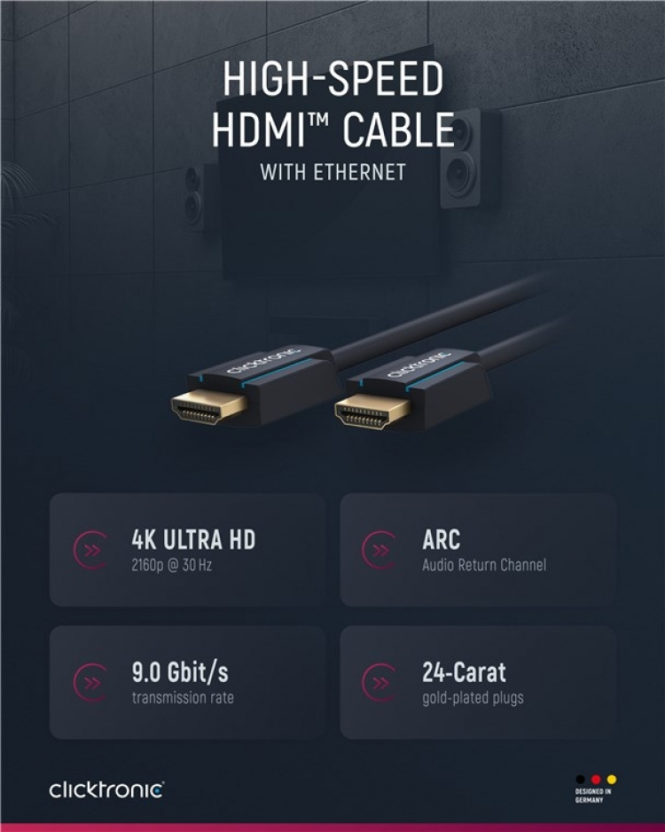 ClickTronic High Speed HDMI™ Cable Premium cable | 1x HDMI™ plug 1x HDMI™ plug | 20.0 m | UHD 4K @ 30 Hz ClickTronic High Speed HDMI™ Cable Premium cable | 1x HDMI™ plug 1x HDMI™ plug | 20.0 m | UHD 4K @ 30 Hz
