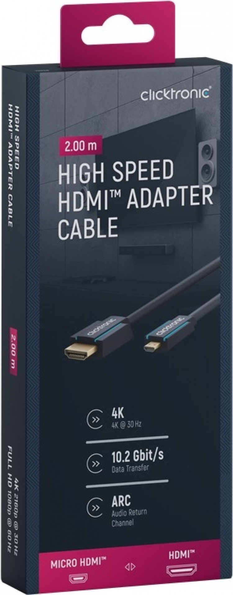 ClickTronic HDMI™ to Micro HDMI™ Adapter Cable Premium cable | 1x HDMI™ plug 1x Micro-HDMI™ plug | 2.0 m | UHD 4K @ 30 Hz