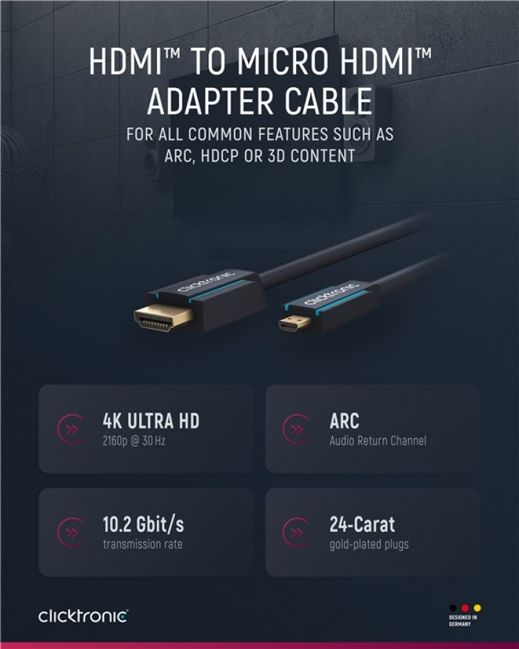 ClickTronic HDMI™ to Micro HDMI™ Adapter Cable Premium cable | 1x HDMI™ plug 1x Micro-HDMI™ plug | 2.0 m | UHD 4K @ 30 Hz