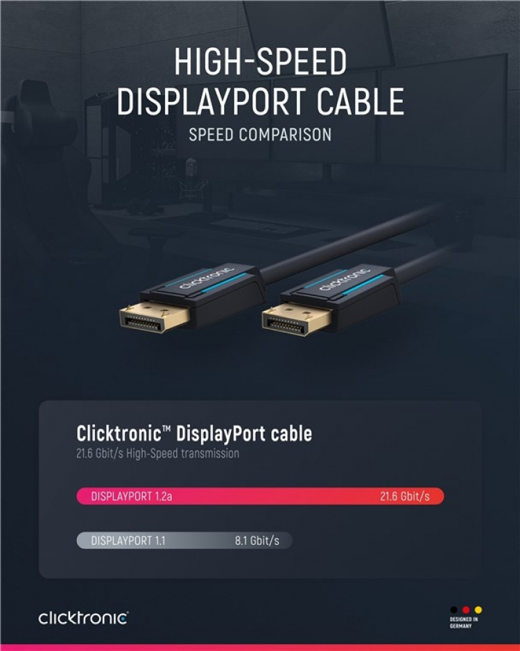 ClickTronic DisplayPort™ Cable Premium cable | 1x DisplayPort™ plug 1x DisplayPort™ plug | 1.0 m | UHD 4K @ 60 Hz