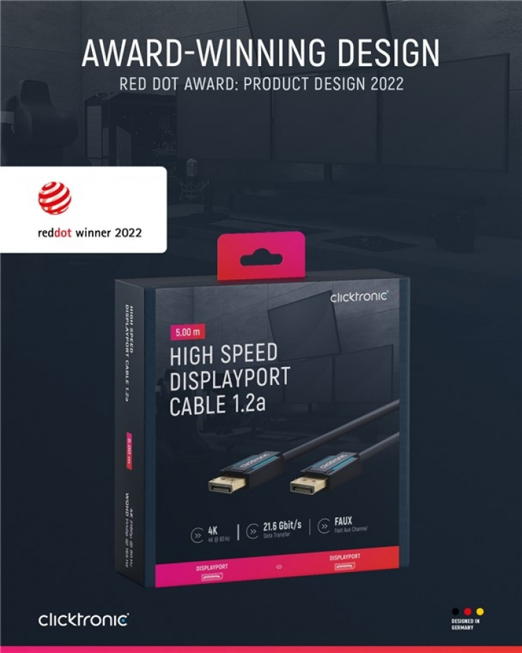 ClickTronic DisplayPort™ Cable Premium cable | 1x DisplayPort™ plug 1x DisplayPort™ plug | 5.0 m | UHD 4K @ 60 Hz