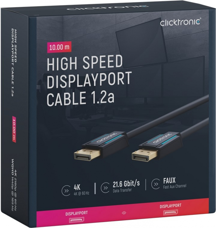 ClickTronic DisplayPort™ Cable Premium cable | 1x DisplayPort™ plug 1x DisplayPort™ plug | 10.0 m | UHD 4K @ 60 Hz ClickTronic DisplayPort™ Cable Premium cable | 1x DisplayPort™ plug 1x DisplayPort™ plug | 10.0 m | UHD 4K @ 60 Hz