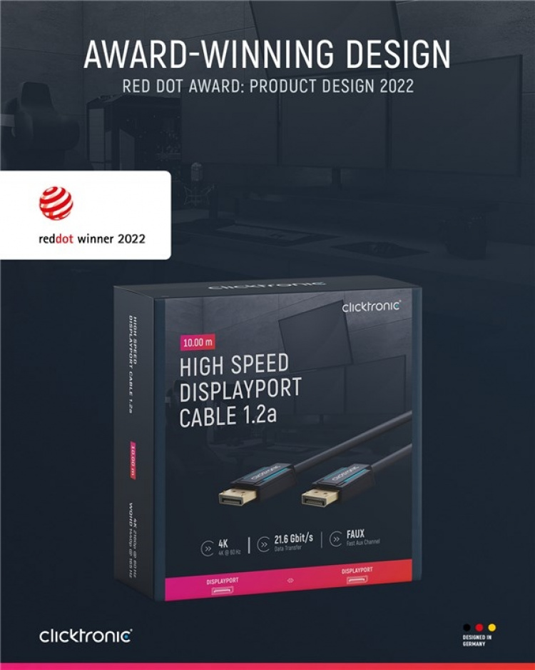 ClickTronic DisplayPort™ Cable Premium cable | 1x DisplayPort™ plug 1x DisplayPort™ plug | 10.0 m | UHD 4K @ 60 Hz ClickTronic DisplayPort™ Cable Premium cable | 1x DisplayPort™ plug 1x DisplayPort™ plug | 10.0 m | UHD 4K @ 60 Hz
