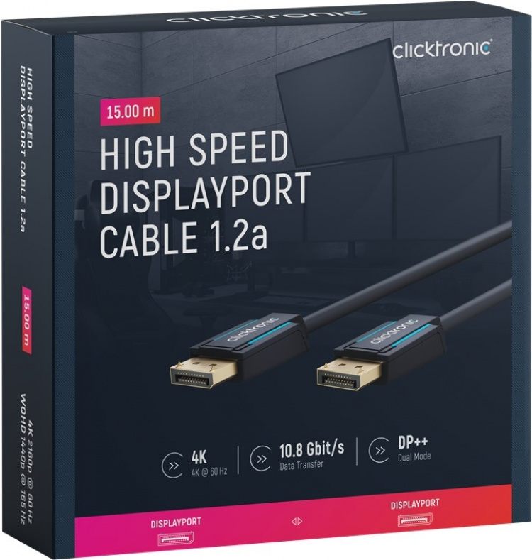 ClickTronic DisplayPort™ Cable Premium cable | 1x DisplayPort™ plug 1x DisplayPort™ plug | 15.0 m | UHD 4K @ 60 Hz