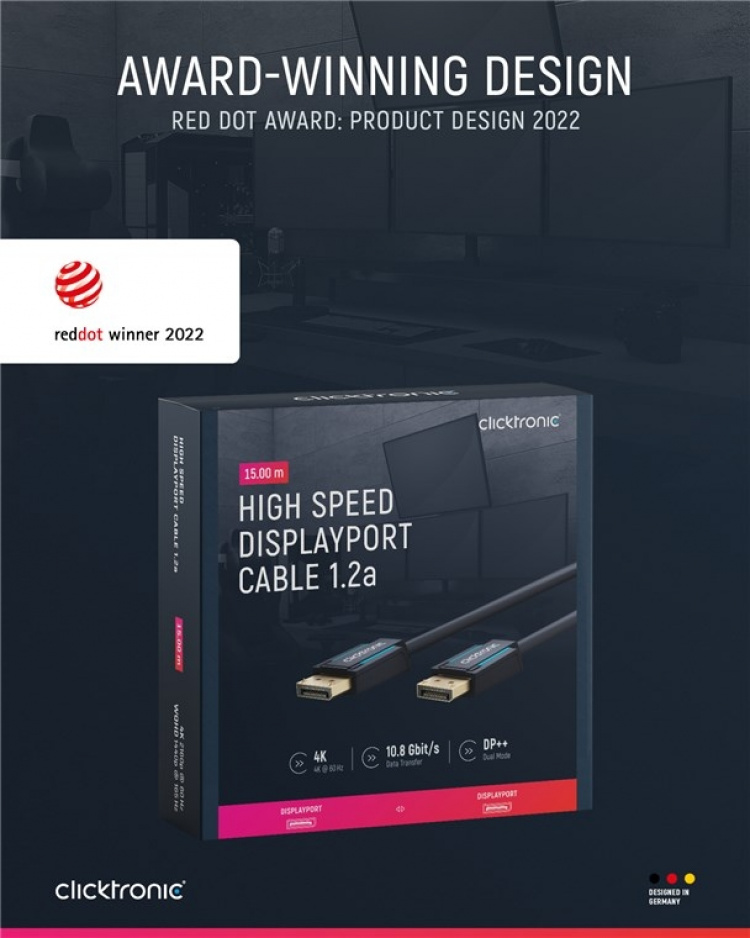 ClickTronic DisplayPort™ Cable Premium cable | 1x DisplayPort™ plug 1x DisplayPort™ plug | 15.0 m | UHD 4K @ 60 Hz