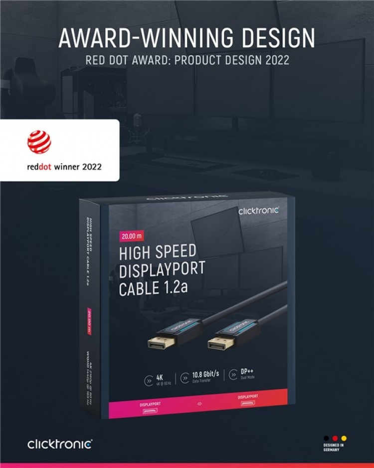 ClickTronic DisplayPort™ Cable Premium cable | 1x DisplayPort™ plug 1x DisplayPort™ plug | 20.0 m | UHD 4K @ 60 Hz