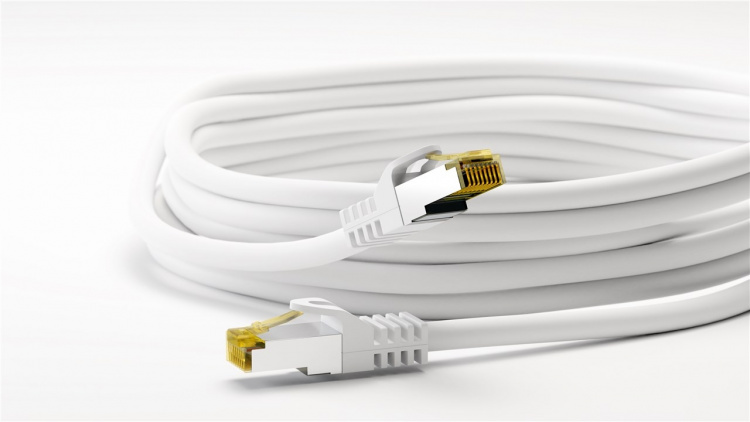 Goobay RJ45 Patch Cord CAT 6A S/FTP (PiMF), 500 MHz, with CAT 7 Raw Cable, white LSZH halogen-free cable sheat, RJ45 plug (CAT6A), CU