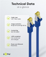 Goobay RJ45 Patch Cord CAT 6A S/FTP (PiMF), 500 MHz, with CAT 7 Raw Cable, blue LSZH halogen-free cable sheat, RJ45 plug (CAT6A), CU