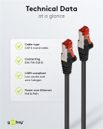 Goobay CAT 6 Patch Cable S/FTP (PiMF), black copper conductor (CU), halogen-free cable sheath (LSZH) Goobay CAT 6 Patch Cable S/FTP (PiMF), black copper conductor (CU), halogen-free cable sheath (LSZH)
