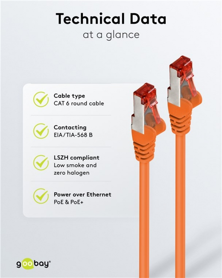Goobay CAT 6 Patch Cable S/FTP (PiMF), orange copper conductor (CU), halogen-free cable sheath (LSZH)