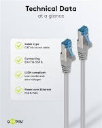 Goobay CAT 6A Patch Cable, S/FTP (PiMF), grey copper conductor (CU), halogen-free cable sheath (LSZH)