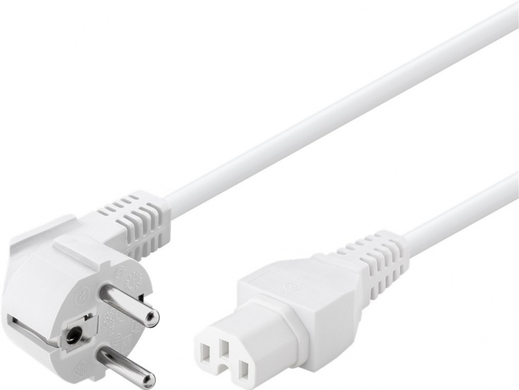 Goobay Angled Connection Cable with hot-condition coupler, 2 m, White safety plug (type F, CEE 7/7) > appliance socket C15