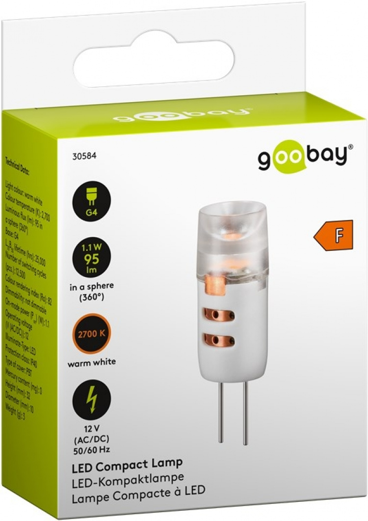 Goobay LED Compact Lamp, 1.1 W base G4, warm white, not dimmable Goobay LED Compact Lamp, 1.1 W base G4, warm white, not dimmable