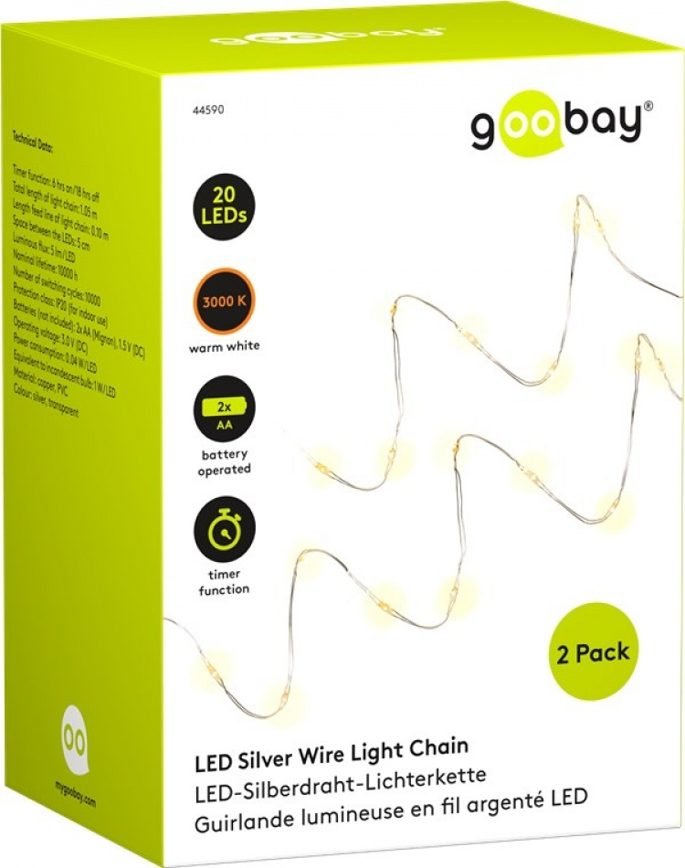 Goobay 2x Silver Wire Light Chain with 20 LEDs, incl. Timer atmospheric lighting decoration for indoor use Goobay 2x Silver Wire Light Chain with 20 LEDs, incl. Timer atmospheric lighting decoration for indoor use
