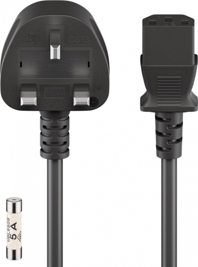 Goobay UK Cold Device Cable, 1.5 m, Black UK 3-pin plug (type G, BS 1363) > C13 appliance socket (IEC connector)