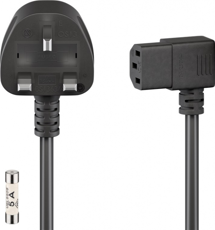 Goobay UK Appliance Connection Cable, 2 m, Black UK 3-pin plug (type G, BS 1363) > C13 appliance plug (angled) Goobay UK Appliance Connection Cable, 2 m, Black UK 3-pin plug (type G, BS 1363) > C13 appliance plug (angled)