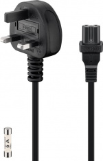 Goobay UK Mains Connection Cable, 1.5 m, Black UK 3-pin plug (type G, BS 1363) > C7 appliance socket