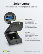 Goobay LED Solar Wall Light with Motion Sensor, 3.2 W, Black solar garden light is a neutral white lighting solution for entrances, carports and staircases Goobay LED Solar Wall Light with Motion Sensor, 3.2 W, Black solar garden light is a neutral white lighting solution for entrances, carports and staircases