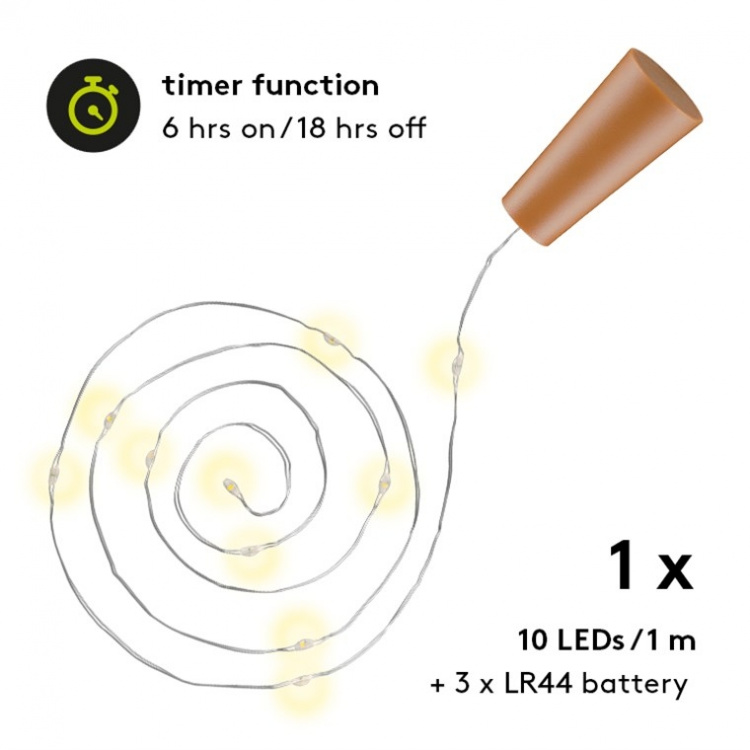 Goobay Bottle String Light with 10 LEDs, incl. Timer atmospheric lighting decoration for glass bottles