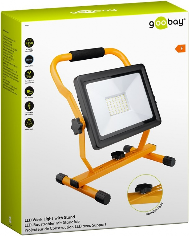 Goobay LED Work Light with Stand, 50 W with 4250 lm and cool white light (6500 K), suitable for indoor and outdoor use (IP65) Goobay LED Work Light with Stand, 50 W with 4250 lm and cool white light (6500 K), suitable for indoor and outdoor use (IP65)