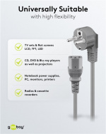 Goobay Angled IEC Cord, 2 m, Grey safety plug (type F, CEE 7/7) > Appliance socket C13 Goobay Angled IEC Cord, 2 m, Grey safety plug (type F, CEE 7/7) > Appliance socket C13