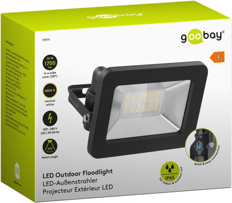 Goobay LED Outdoor Floodlight, 20 W with 1700 lm, neutral white light (4000 K) and M16 cable gland, suitable for outdoor use (IP65) Goobay LED Outdoor Floodlight, 20 W with 1700 lm, neutral white light (4000 K) and M16 cable gland, suitable for outdoor use (IP65)
