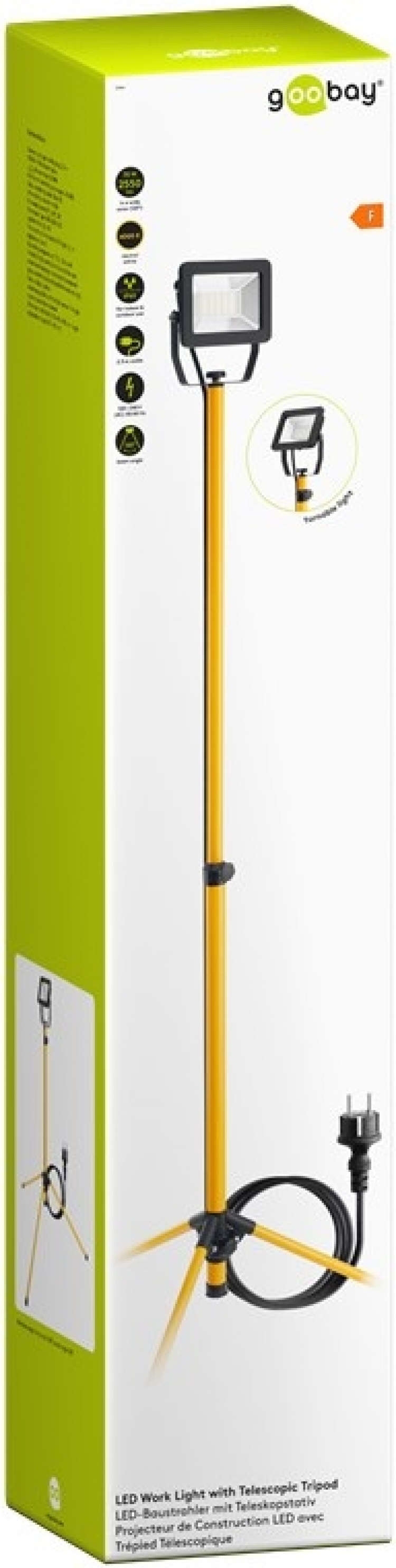 Goobay LED Work Light with Telescopic Tripod, 30 W with 2550 lm and neutral white light (4000 K), suitable for indoor and outdoor use (IP65) Goobay LED Work Light with Telescopic Tripod, 30 W with 2550 lm and neutral white light (4000 K), suitable for indoor and outdoor use (IP65)