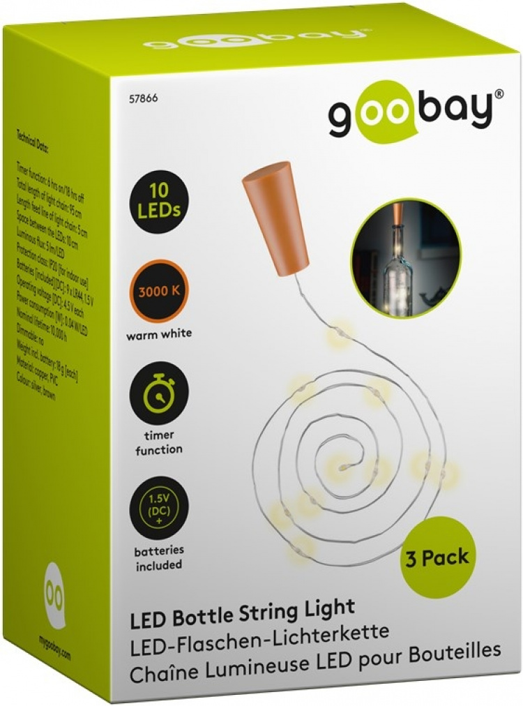 Goobay 3x 10 LED Bottle Light Chain, incl. Timer atmospheric light decoration for glass bottles Goobay 3x 10 LED Bottle Light Chain, incl. Timer atmospheric light decoration for glass bottles