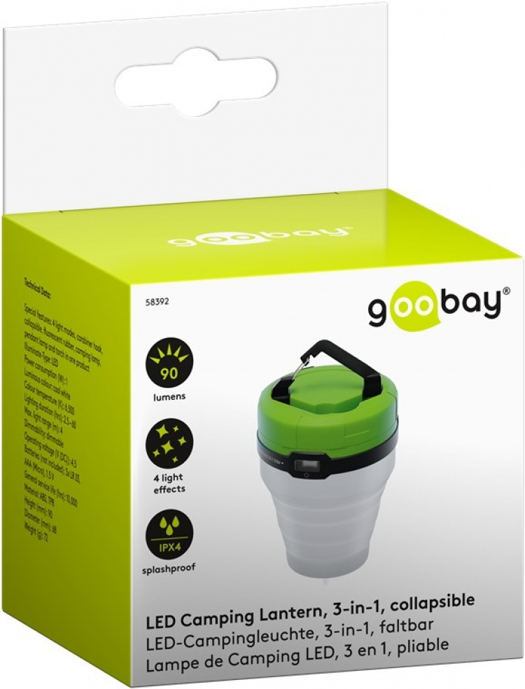 Goobay LED Camping Lantern, 3-in-1, Collapsible versatile accessory – ideal for leisure, parties, camping and other outdoor activities