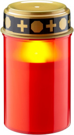 Goobay LED Grave Candle, red with realistic flickering effect, warm white (3000 K), battery-operated (2x AA), for indoor and outdoor use (IP44)