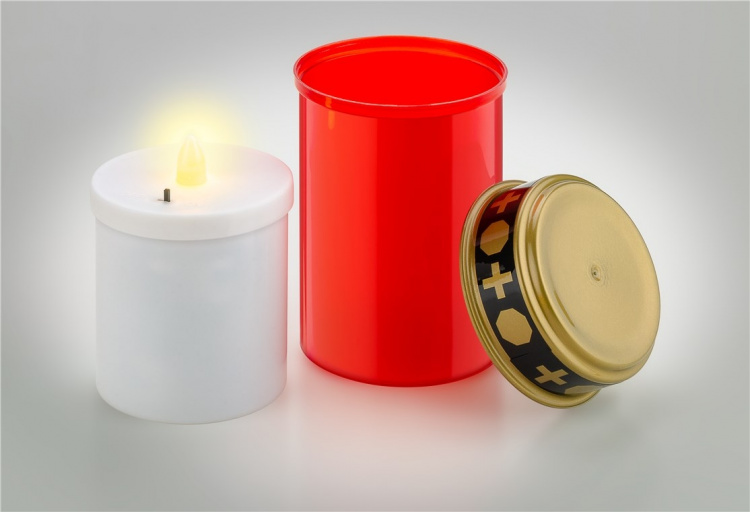 Goobay LED Grave Candle, red with realistic flickering effect, warm white (3000 K), battery-operated (2x AA), for indoor and outdoor use (IP44)