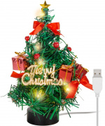 Goobay LED Mini Christmas Tree with Christmas decoration, 15 micro LEDs in warm white (2700 K) and 75 cm USB cable, height approx. 22 cm