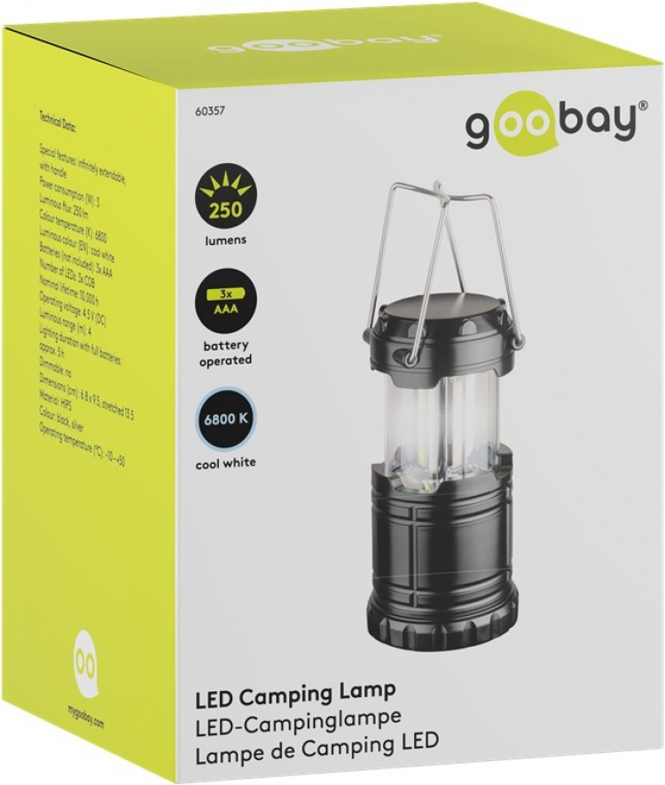 Goobay LED Camping Lamp High Bright 250 retractable, compact design, very bright, cold white (6800 K)