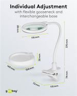 Goobay LED Magnifying Lamp with Base and Clamp, 6 W, white 480 lm, 100 mm glass lens, 1.75x magnification, 3 dioptres